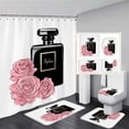 thumbnail image 2 of Fashion Perfume Shower Curtain Set Pink Rose Flower Modern Woman Girl Home Bathroom r Non Slip Rug Bath Mat Toilet Lid Cover, 2 of 7