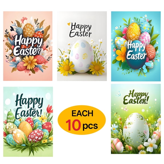 CCOCC 50Pcs Easter Greeting Cards,Exquisite Floral Easter Eggs Paper Card,Size 4.49 x 3.15 Inches,Easter Cards Blessing Gift & Floral Party Favor Greeting Card