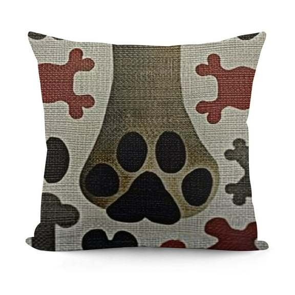 SHANXI Dogs Paws and Throw Pillow Cover,Lovely Cartoon Footprint Decorative Pillow Cases Linen Square Cushion Covers for Home Sofa Couch 12x12in