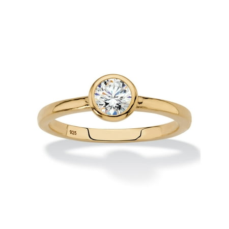 Round Bezel-Set Cubic Zirconia Stackable Ring in 18k Gold over Sterling Silver (.50