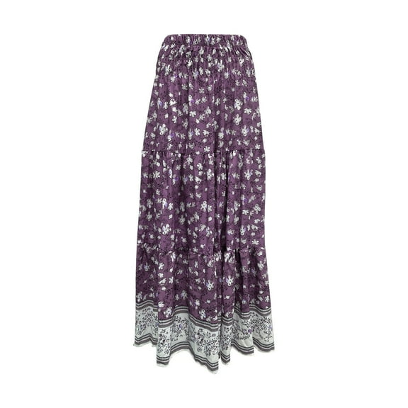 YUEJUIR Skirts for Women Women Fashion Plus Size Skirts Summer Boho Long Skirt Floral Printing Wrinkle Skirt Skirts Linen Skirt Skirts for Women Trendy Summer (Purple,S)