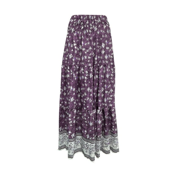Women Fashion Plus Size Skirts Summer Boho Long Skirt Floral Printing Wrinkle Skirt Women'S Casual Dress Xxl
