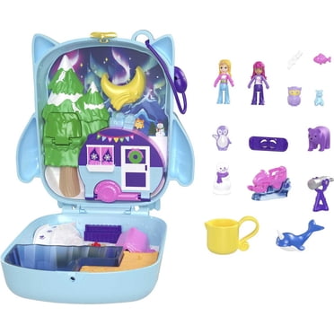 Polly Pocket Pajama Party Snowy Sleepover Owl Compact Playset with 2 Micro Dolls, Multi-Color