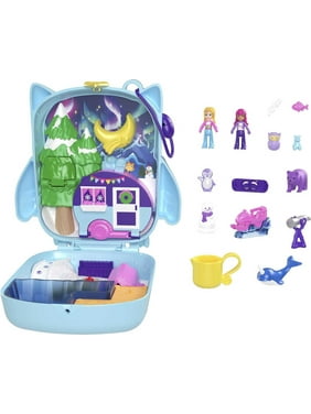 Polly Pocket Pajama Party Snowy Sleepover Owl Compact Playset with 2 Micro Dolls & Color Change