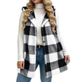 thumbnail image 6 of QIYAGBSA Fleece Vest for Women Hooded Button Down Plaid Sleeveless Long Cardigan Outerwear (Blue, S), 6 of 9