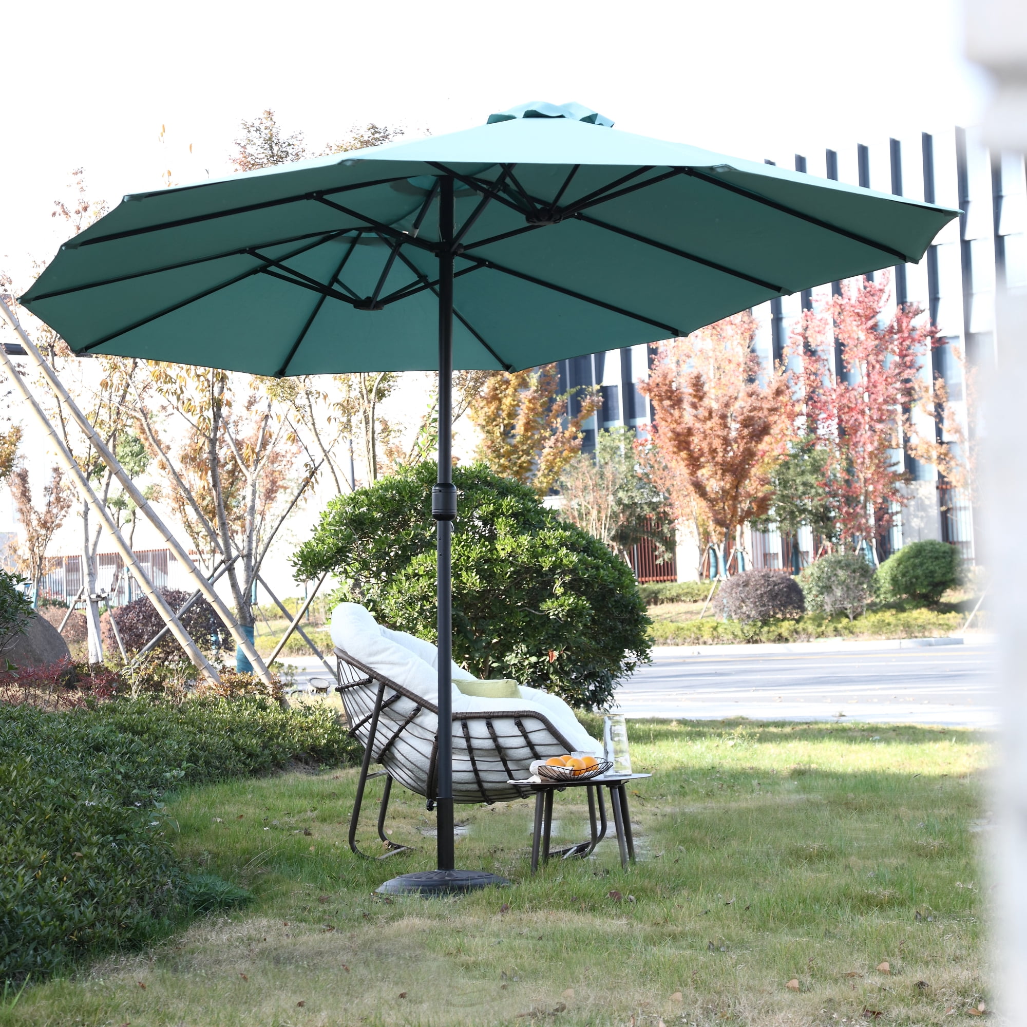 Leumius Large Patio Umbrella,Outdoor Double-Sided Rectangle Big Market Umbrella with Crank Stand,Outside Umbrellas for Poolside Lawn Backyard,Light Green(No Base)