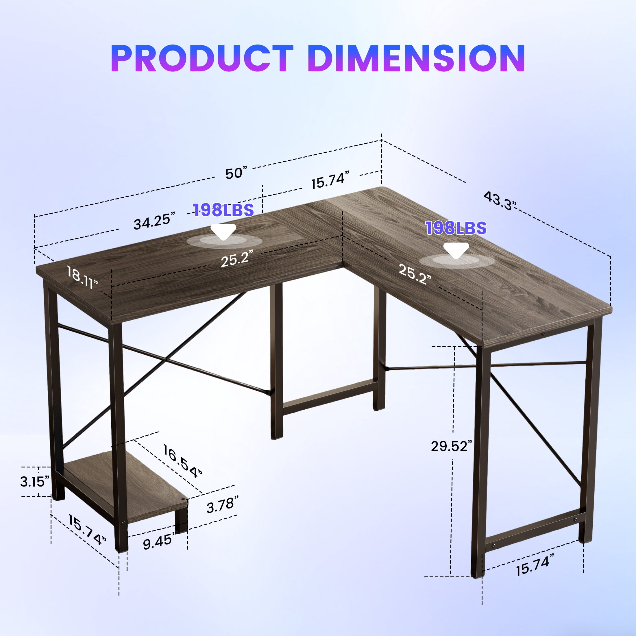edx 50 Inch L Shaped Desk - Computer Desk Corner Desks Gaming Desk PC Table with CPU Stand for Home Office Dorm Sturdy Writing Workstation, Gray