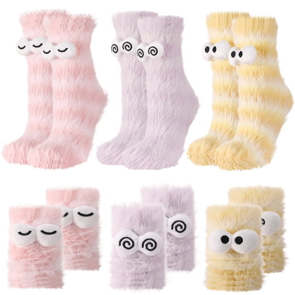 Bocaoying 3 Pair Coral Velvet Three-Dimensional Socks, 3D Winter Socks for Women, Funny Fuzzy Cute Plush Socks for Christmas & Winter Warmth