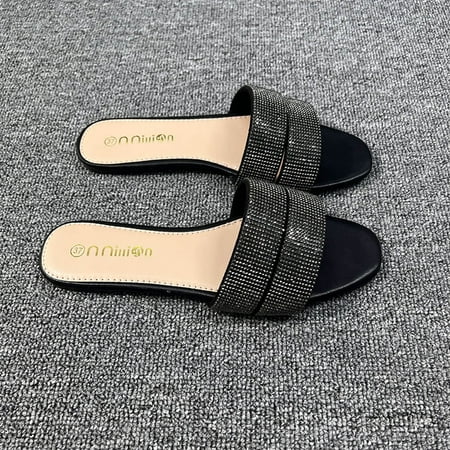

Cathalem Personalized Slippers for Women Women s Summer Fashion Casual Flat Low Heel Rhinestone Flip Women Loafer Slippers Boots Black 7.5
