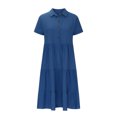 thumbnail image 3 of ZZwxWA Women Cotton Linen Button Down Collar Dress Elegant Pleated Tiered Ruffle Flowy Summer Short Sleeve Casual Dresses, 3 of 5