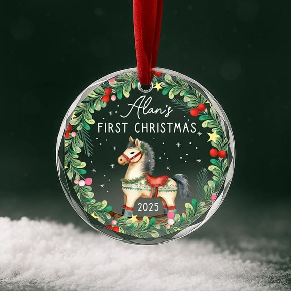 Baby's First Christmas 2025 personalized glass ornament | newborn name ornament; first Christmas keepsake; boy or girl decor; heart or round ornament; holiday tree gift