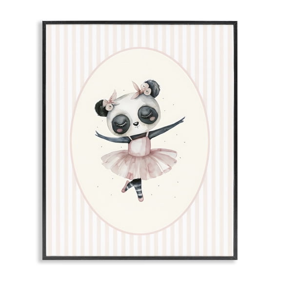 Stupell Industries Cottage Nursery Ballerina Panda Striped Black Framed Giclee Art, 11 x 14, by LSR Design Studio
