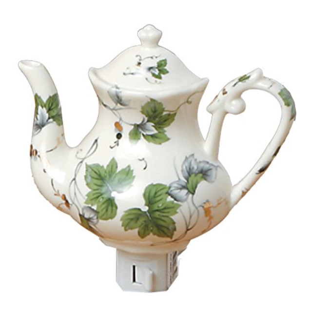 green pastures wholesale ivy teapot porcelain night light, 6inch by 5