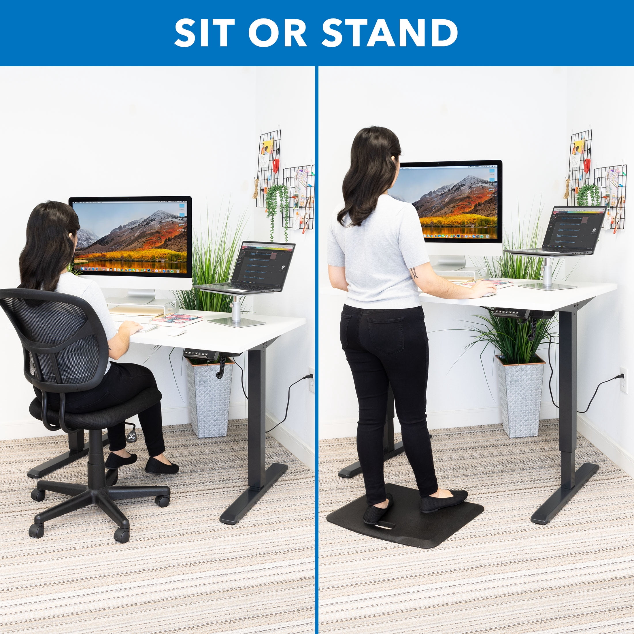 Mount-It! Electric Sit-Stand Black Desk Frame with White Tabletop