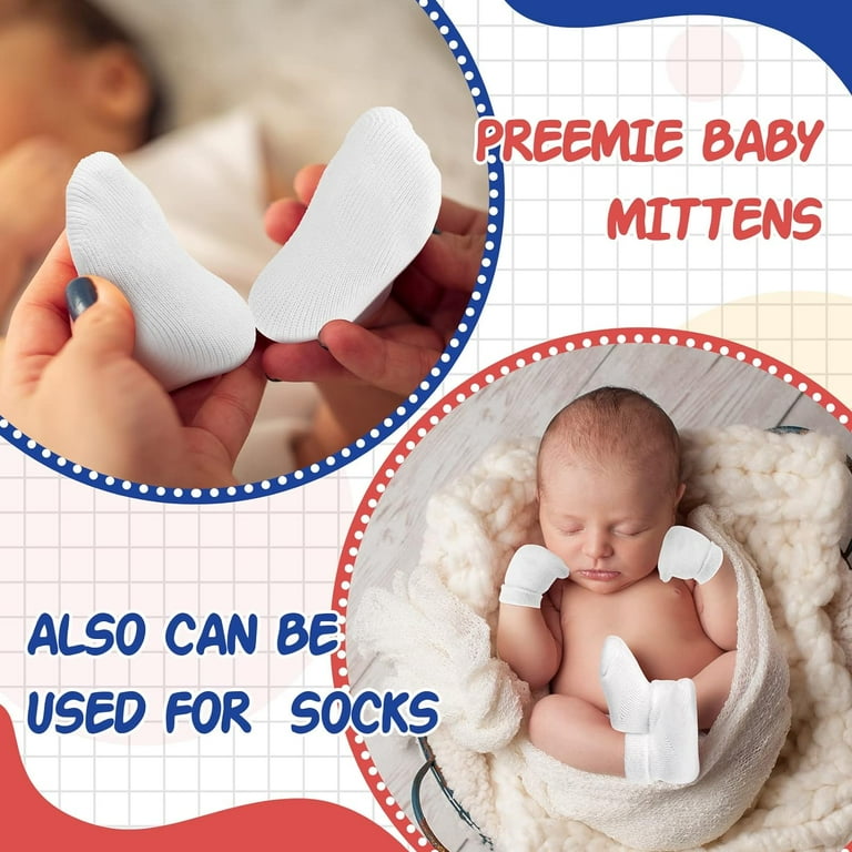 24 Pairs Premature Baby Gloves, Newborn Scratch-Free Solid White