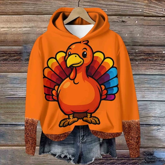 Hueook Crewneck Sweatshirts Women Fall and Winter Men and Women Hooded Sweater Christmas Printing Pullover Blouse with Pocket Orange XL