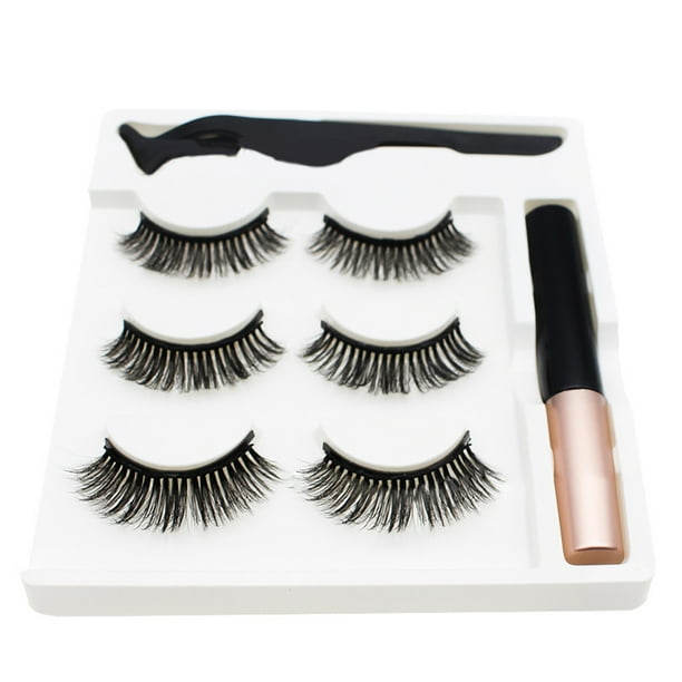 Ganfancp Imán Magnético Pestañas3Pares de Pestañas 1 Set de Delineador para Rizar Gruesas1Ml Rebajas Flash Deals 1 Juego de Pestañas Postizas