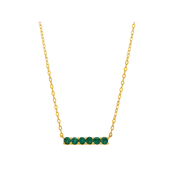 Women's Welry Emerald Six Stone Bar Pendant Necklace in 10kt Gold, 17"