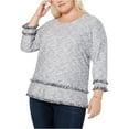 thumbnail image 2 of Style & Co. Womens Fringe Trim Pullover Blouse, Blue, Plus Size, 1X, 2 of 2