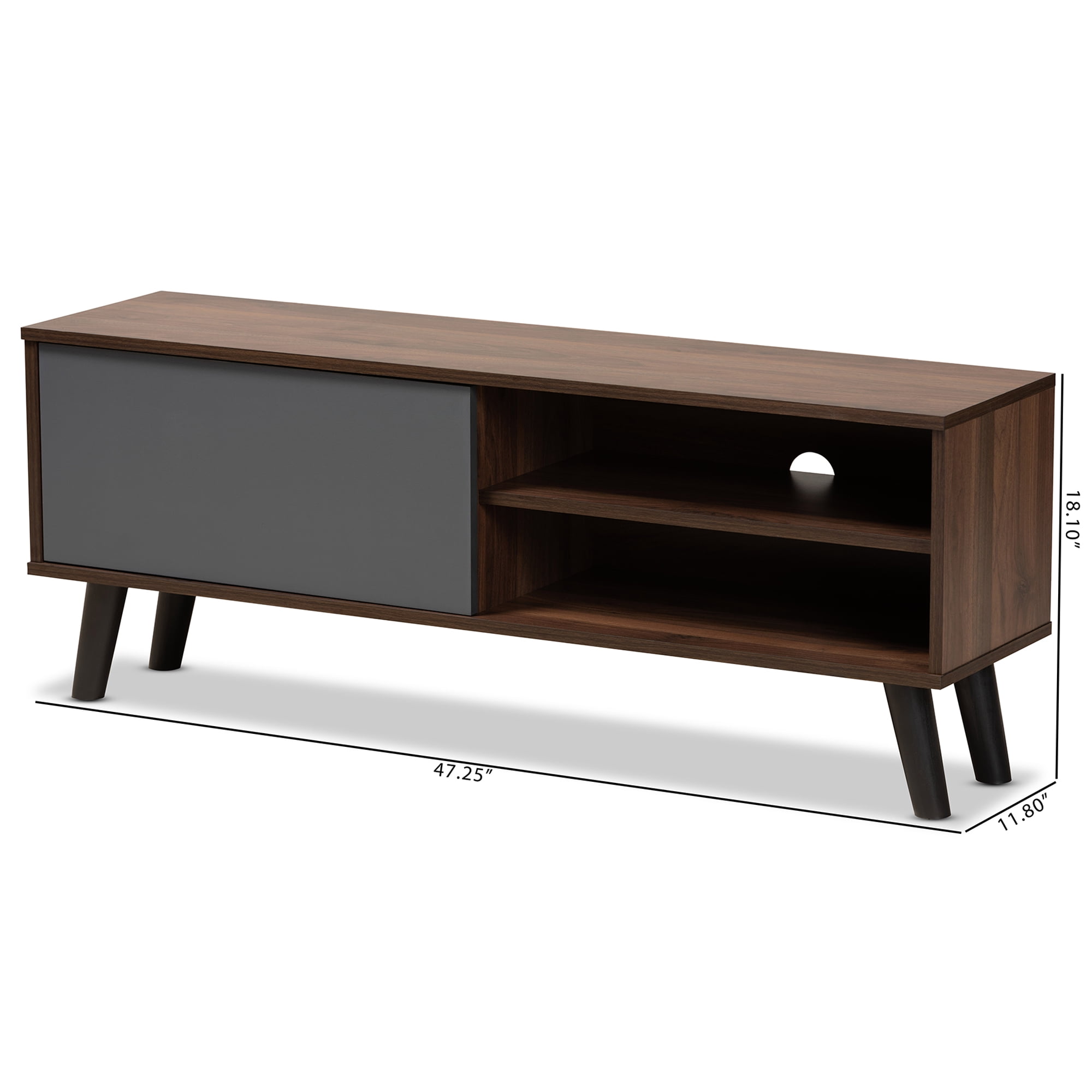 Baxton Studio Mallory Modern and Contemporary Two-Tone Walnut Brown and Grey Finished Wood TV Stand