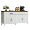 thumbnail image 4 of Onbrill Buffet Cabinet with Drawers, 63" Large Sideboard Buffet Storage Cabinet with Shelves and Doors, Modern Farmhouse Coffee Bar Station Wood Kitchen Table for Kitchen, Dining Room, White, 4 of 13