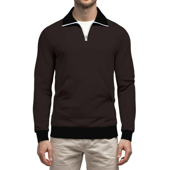 WTOBBY Men's Quarter Zip Collared Sweatshirt, Casual Long Sleeve Pullover with Pockets, Athletic Workwear Style Comfort,Black L