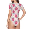 thumbnail image 4 of Naloa Floral Strawberr Women's Short-Sleeved Onesie, One-Piece Swimsuit for Parties, dates, clubs - Small, 4 of 9