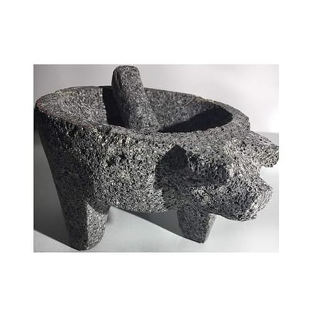 Guacamole Maker Mexican - Piggy Molcajete & Tejolote Set - Volcanic Stone Mortar and Pestle - Authentic Mexican Food - 8" Large