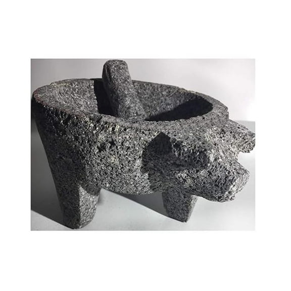 Guacamole Maker Mexican - Piggy Molcajete & Tejolote Set - Volcanic Stone Mortar and Pestle - Authentic Mexican Food - 8" Large