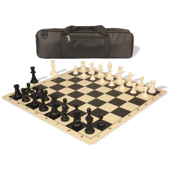 Standard Club Carry-All Silicone Chess Set Black & Ivory Pieces with Silicone Board - Black
