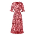 thumbnail image 2 of Gibobby Vestido Mujer Casual de Playa Verano Vestido largo de encaje con tiras y estampado de flores con cuello en V sencillo informal de primavera y verano par(Rojo,G), 2 of 3