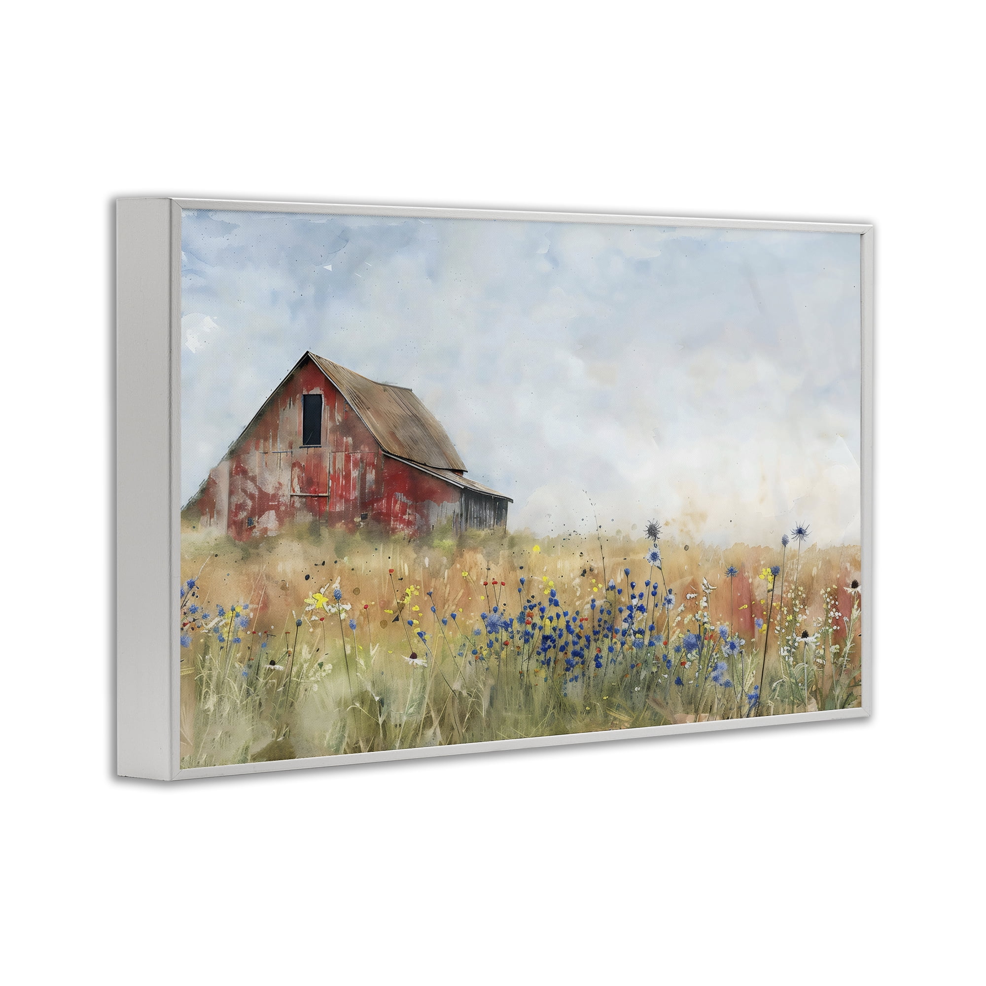Stupell Industries Rustic Barn in Colorful Meadow White Framed Giclee Art, design by Creative Studio
