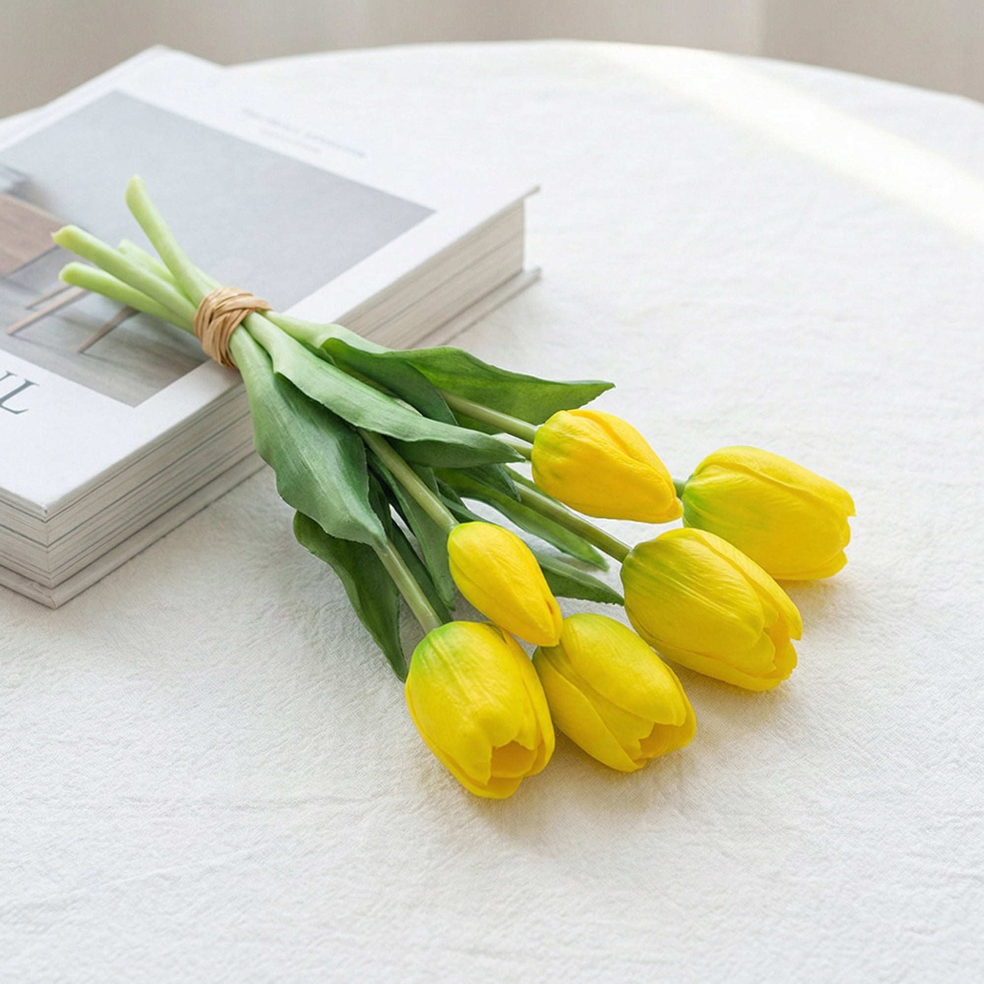 Unique Bargains Artificial Tulips Flowers 5 Pcs Silk Tulips Mini Bouquet [Yellow] 9.8 in