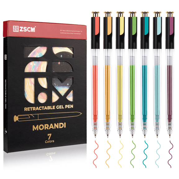 Retractable Morandi Gel Pens, 7 Colors Large Capacity Muted Grayish Gel Ink Pens for Adult Coloring, Minimalist Note Taking Aesthetic Art Supplies