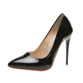 thumbnail image 1 of Zapatos de tacón alto rojo para mujer, calzado Sexy con punta estrecha de 12cm, para vestido de novia, Color negro Nude, Fondo de goma roja, 1 of 5