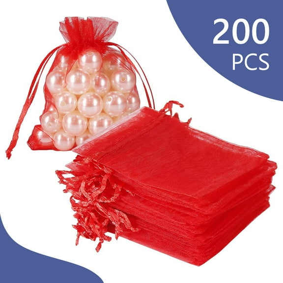Tripumer 200 Pcs Drawstring Organza Bags Organza Pouches 3x4 inch Small Sachet Jewelry Gift Bags for Jewelry Party Festival Candy Bathroom Soaps Red