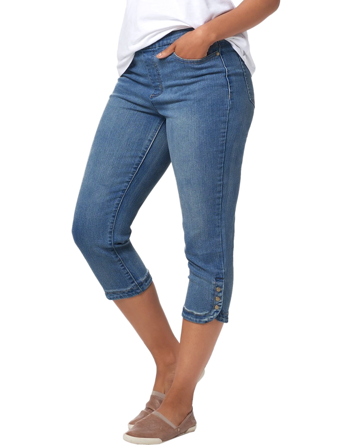 Denim & Co. - Denim & Co.Womens Capri Jeans with Snap Tulip Hem Reg 14