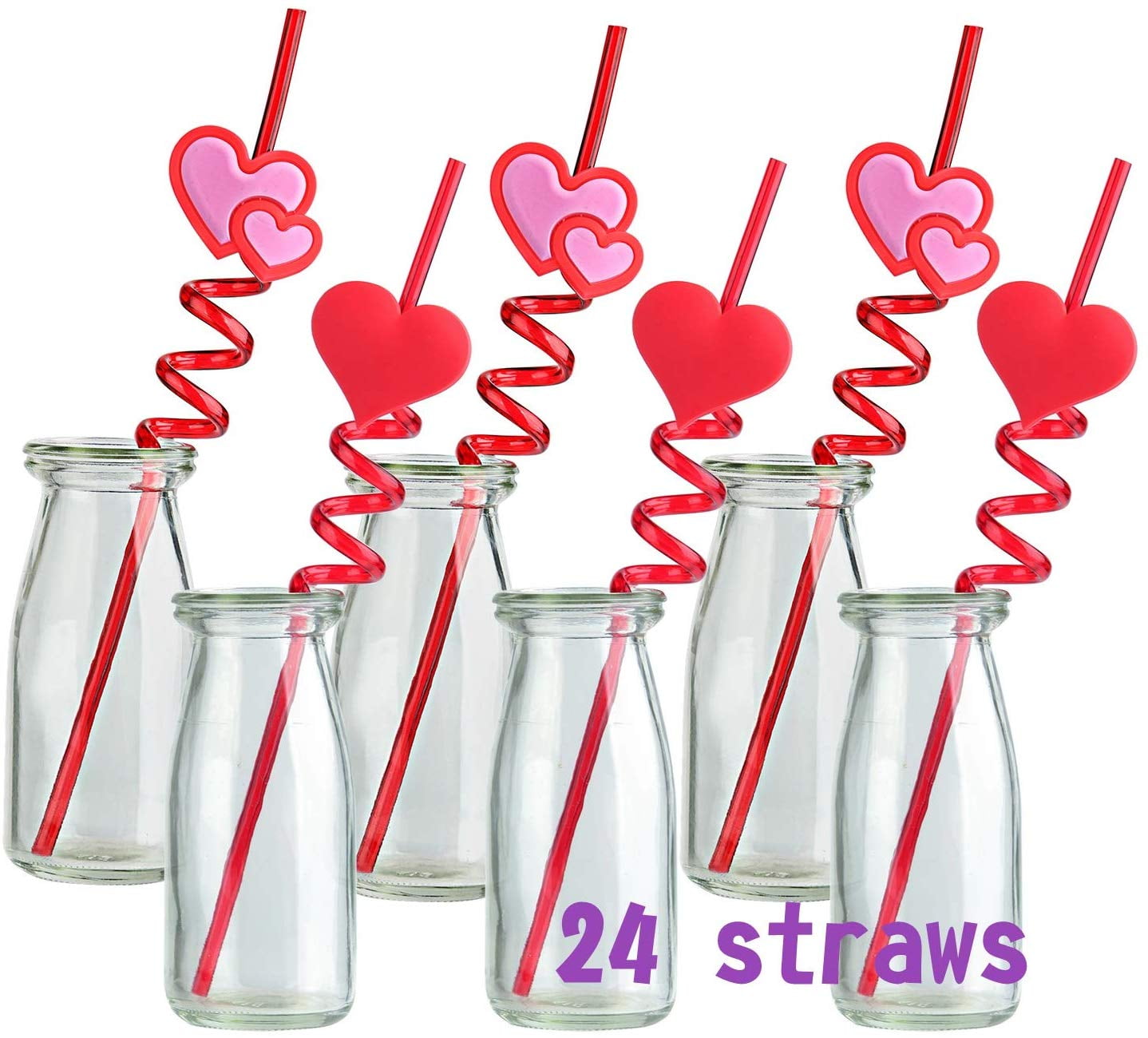 Heart Straw Pink Heart Shaped Crazy Plastic Drinking Baby Shower Party  Straws for Coffee Each Water Tea (8.26-inch Red)