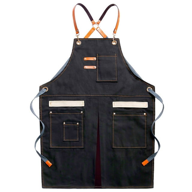 Delantal de lona profesional, uniforme, con bolsillos, para cocinar, jardinería y cocina. Negro