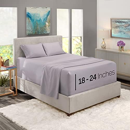 California King Size Sheet Set, 4 Piece Extra Deep Pocket (18-24 inches), Microfiber, Hotel Luxury, Soft, Breathable, Wrinkle-Free, Easy to Care, Grey Lavender