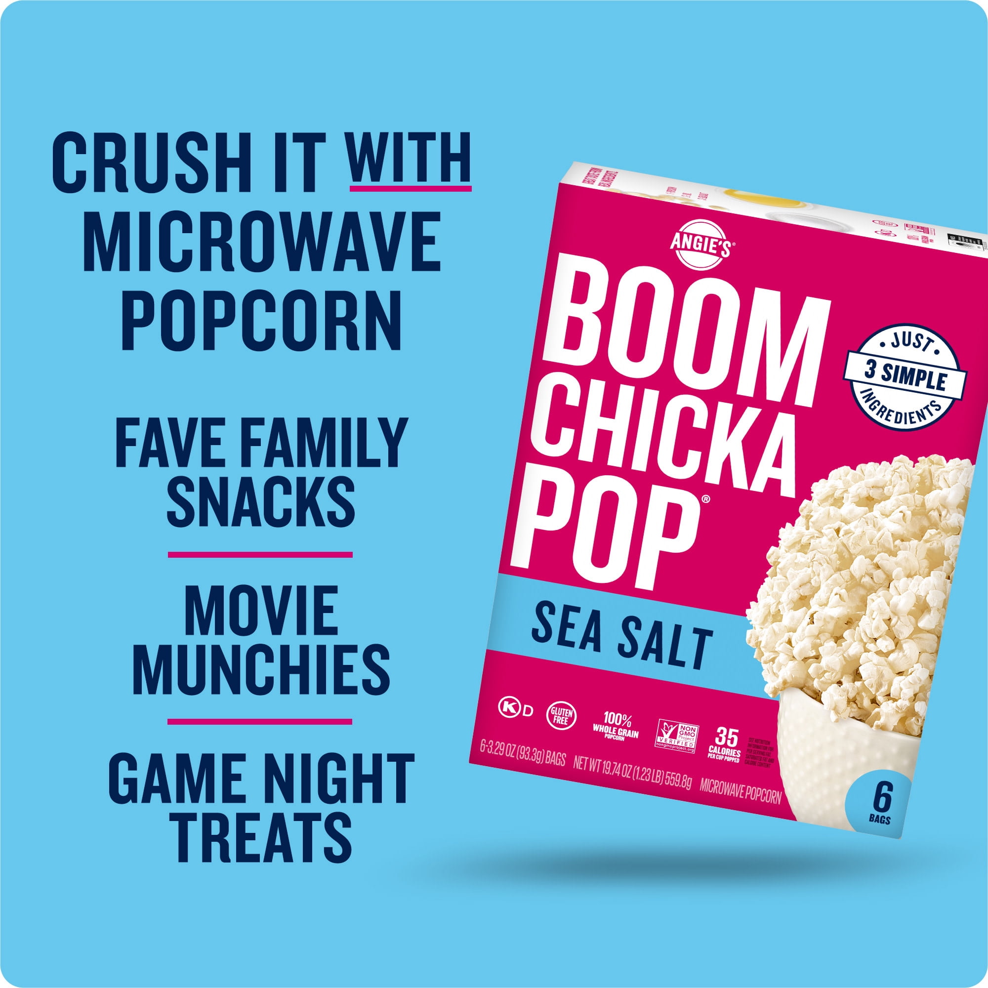 (6 pack) Angie's BOOMCHICKAPOP Sea Salt Microwave Popcorn, 3.29 oz., 6-Count Bags (Pack of 6)