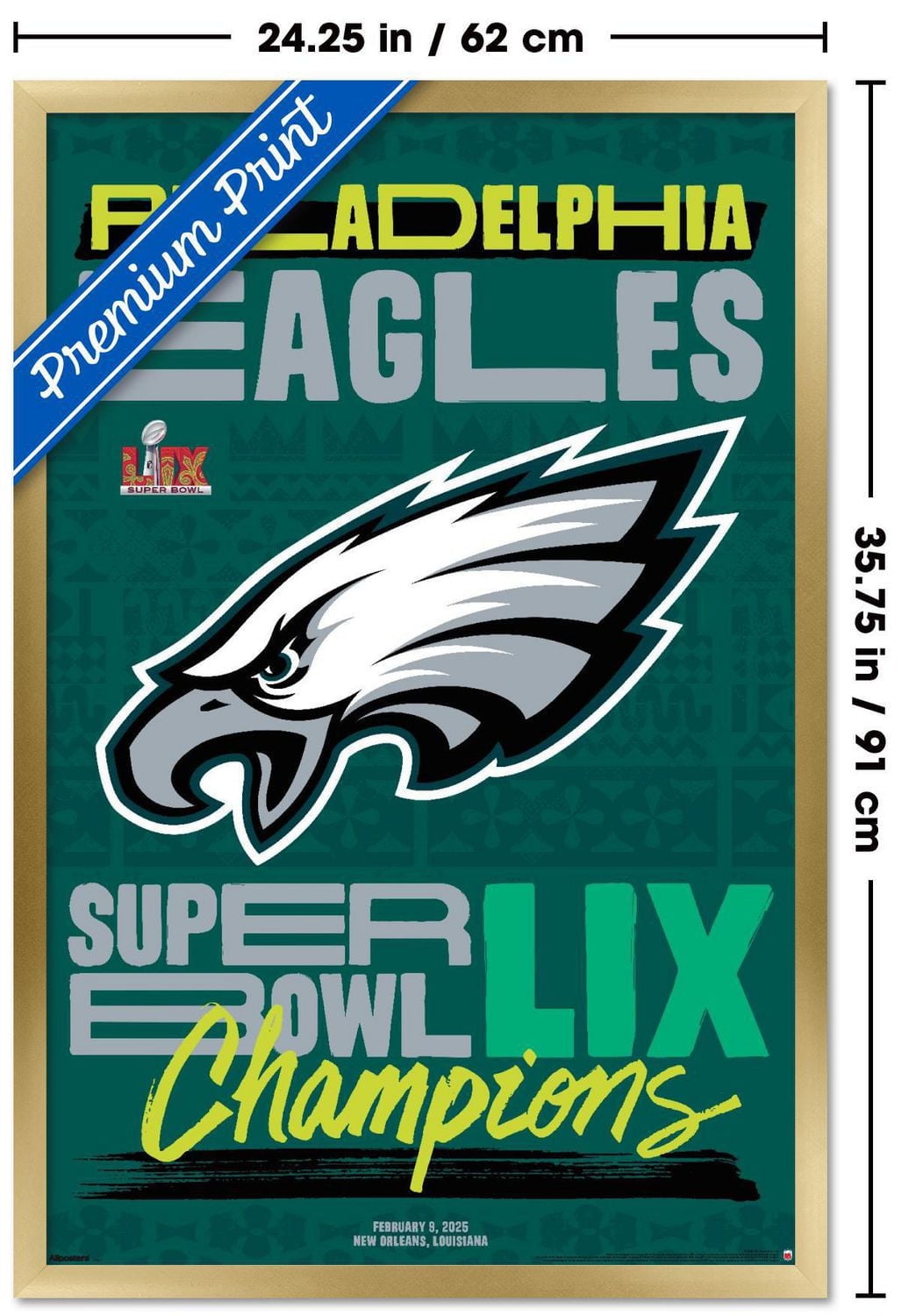 NFL Philadelphia Eagles - Super Bowl LIX Team Logo Wall Poster, 22.375" x 34" Framed