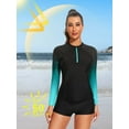 thumbnail image 3 of Charmo Women Two Piece Rash Guard Long Sleeve Zipper Swimsuits UV UPF 50+ Swim Shirt Bathing Suit with Boyshort Bottom, 3 of 8