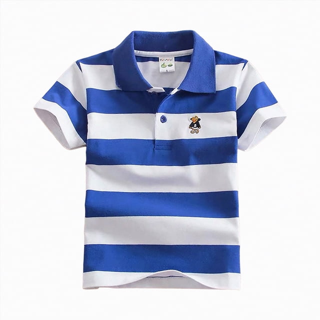 NIEWTR Polos à Rayures pour Garçons Séchage Rapide Tissu Manches Courtes Hauts à Col Uniformes de Sport (Bleu, 1-2 Ans)