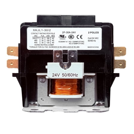 Coralvolt 30 Amp 2-Pole Definite Purpose HVAC Contactor, 24V Coil, XKJL1-30/2, UL Rated, 1 Pack