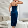 thumbnail image 4 of Feancey Velvet Night Dress for Women Lace Nightgowns Deep V Lingerie Nightdress Hollow High Waist Sleeveless Cami Sleepwear Holiday Sales 2025 Blue S, 4 of 9