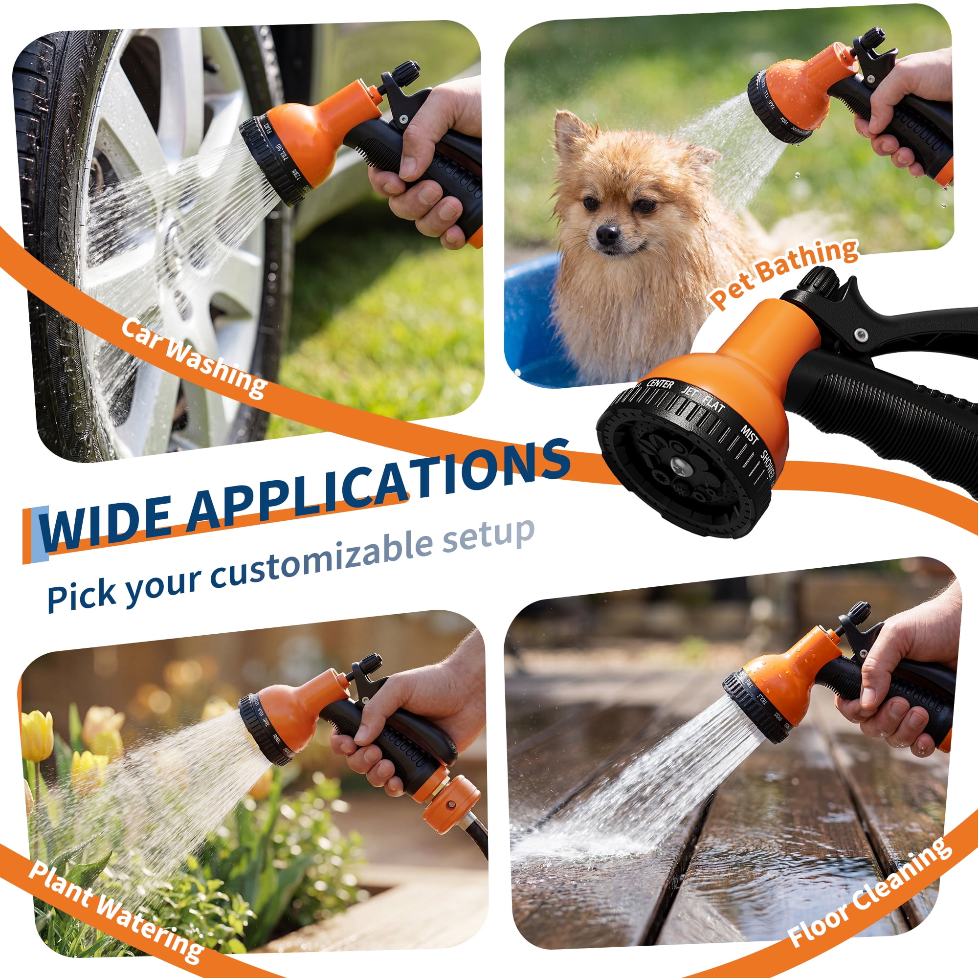 Gaderth Heavy Duty Retractable Garden Hose Reel, 1/2" Wall Mounted with 10-Function Sprayer Nozzle & Automatic Rewind