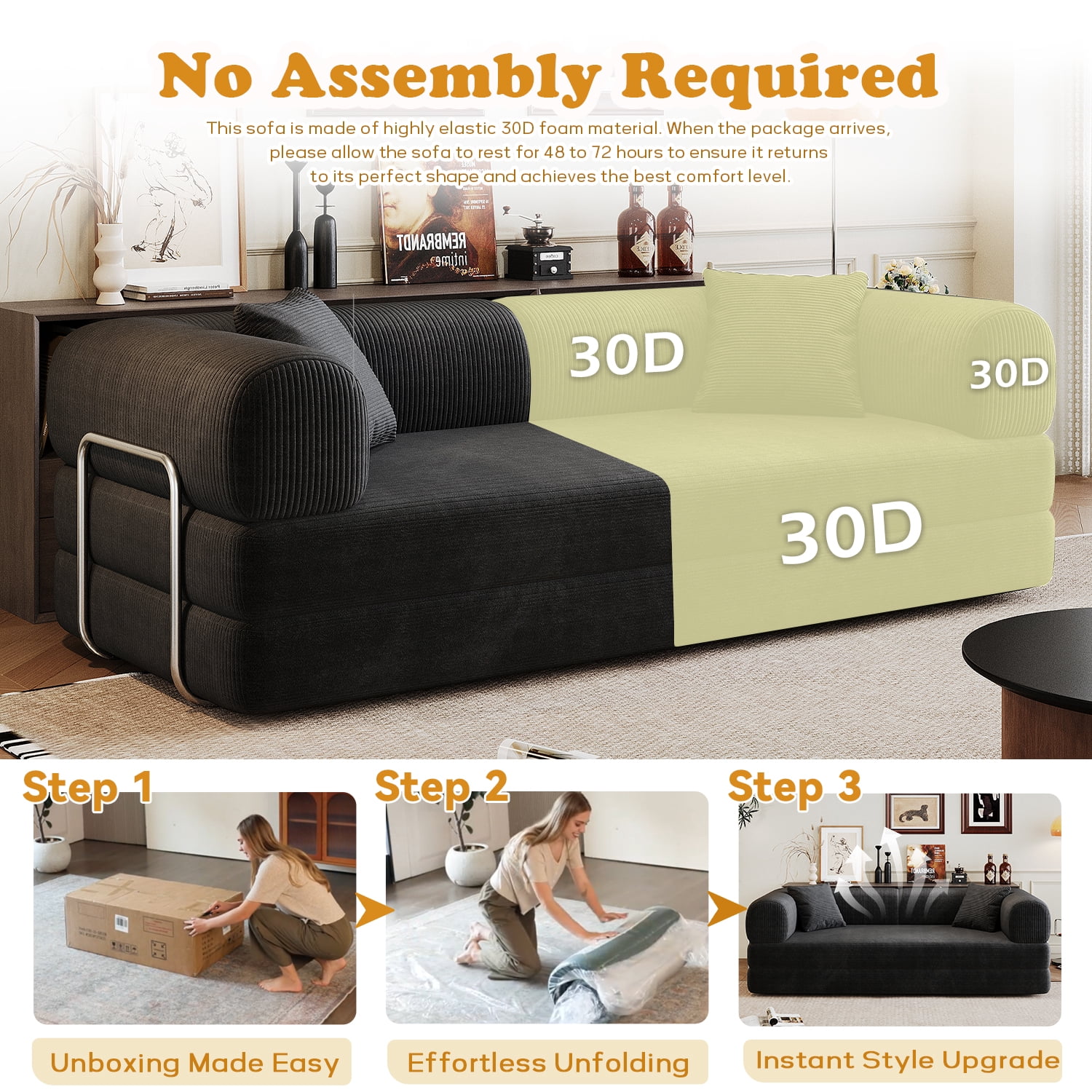 Eyisean 78.8" Corduroy Convertible Sofa Bed with Stainless Fixed-Shape Frame, 4-in-1 Boneless Loveseat with Pull-Out Bed, Lounge Futon Sofa Couch Floor Mattress for Living Room, No Assembly Required