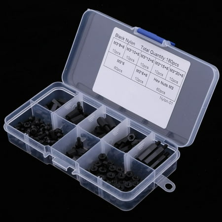 

Box of 180pcs M3 Screw Nut Nylon Male-Female Spacers - BLACK