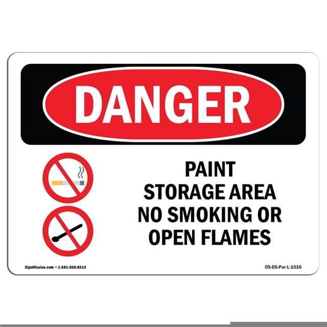 SignMission OS-DS-A-1824-L-1516 18 x 24 in. OSHA Danger Sign - Paint Storage Area No Smoking or Open Flames